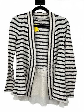 Postmark Striped Cardigan Black White | Cotton/Polyester Knit XS